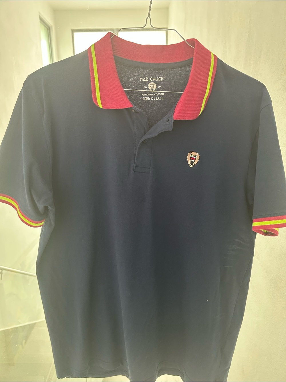 Madchuck Men's Navy Polo with Pink Trim